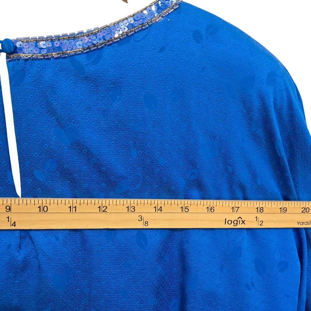 Vintage 80s AJ Bari Royal Blue Silk Jacquard Sequin Cocktail Dress Size 14 - Picture 8 of 12